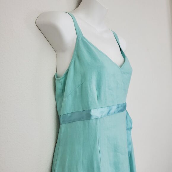 Willi Smith Dress 8 Green Linen Midi Faux Wrap Cottagecore Romantic Feminine - Picture 6 of 8